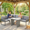 Modular Rattan Patio Furniture Set with Washable Cushions and Glass Table, Grey