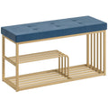 Shoe Storage Bench with Padded Seat for Hallway or Bedroom Organisation Dark Blue AOSOM