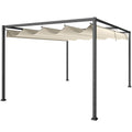 Metal Pergola With Retractable Canopy Roof For Garden Or Patio Shelter 3x2m Cream White AOSOM
