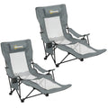 Set of 2 Reclining Camping Chairs for Shared Outdoor Comfort with Cup Holders Grey Black