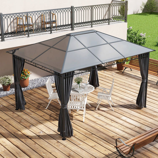 Image of an Outsunny 3x4m Polycarbonate Hardtop Gazebo With Curtains, Grey