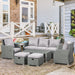 Image of an Outsunny 7 Seater Rattan Garden Furniture Set With Coffee Table Footstools and Reclining Armchairs Grey Rattan and Light Grey Cushions