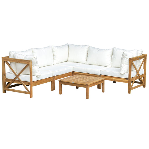 Image of an Outsunny Acacia Wood Outdoor Sofa Set With Table
