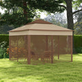 Image of an Outsunny Deluxe Pop Up Garden Gazebo With Mesh Sides, Khaki