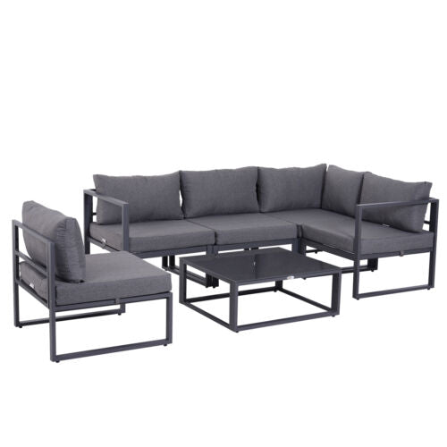 Image of an Outsunny Metal Sectional Garden Sofa Set, Grey