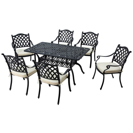 Image of an Outsunny Cast Aluminium Vintage Style 6 Seat Patio Dining Set, Black