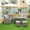 Image of an Outsunny Rattan Garden Corner Sofa Patio Furniture Set With Fire Pit In Table