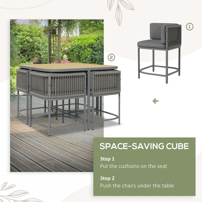 Image of an Outsunny Space Saving 4 Seat Cube Patio Dining Set, Grey