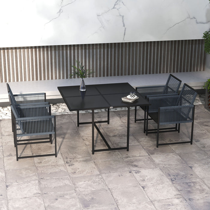 Image of an Outsunny Space Saving 4 Seat Patio Dining Set, Grey