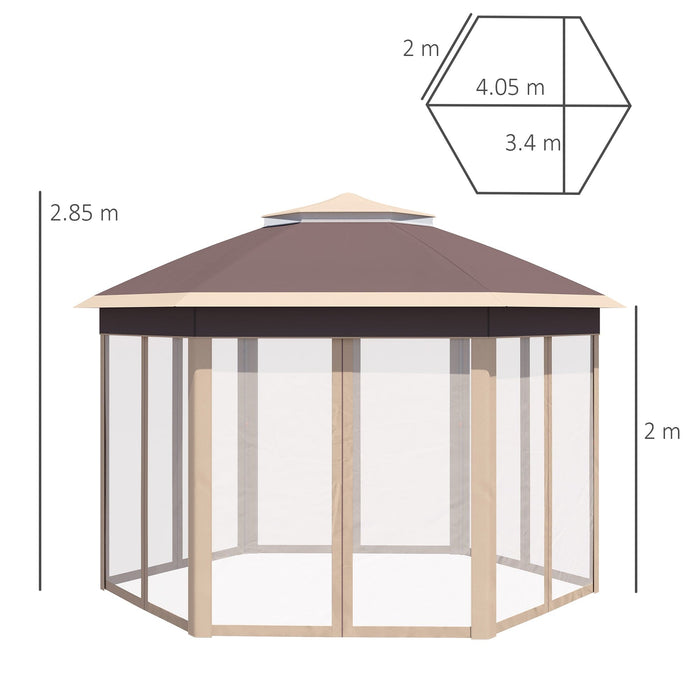 Image of an Outsunny Pop Up Hexagon Gazebo With Sides, 3x4m, Khaki
