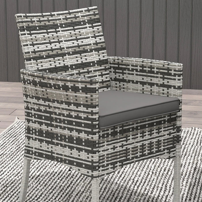 Image of an all weather PE Rattan Patio Furniture Square Dining Table and Chairs, Grey