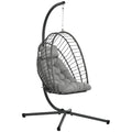 Image of a Rattan Swinging Egg Chair With Stand, Light Grey