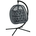 Image of a Swinging Egg Chair With Stand and Thick Cushion, Dark Grey