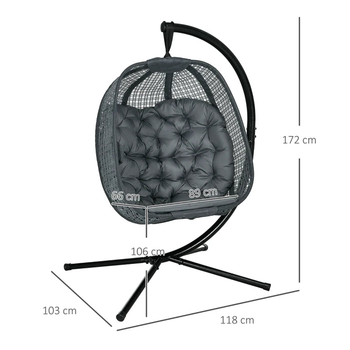 Image of a Swinging Egg Chair With Stand and Thick Cushion, Dark Grey 