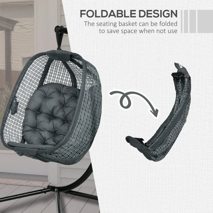 Image of a Swinging Egg Chair With Stand and Thick Cushion, Dark Grey 