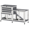Wooden Rabbit Hutch with Run 2 Tier Guinea Pig Cage on Wheels 3 Trays 2 Openable Tops by PawHut