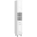 Tall Slim Bathroom Storage Cabinet With Adjustable Shelves And Drawer, High Gloss White