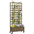 Wooden Trellis Planter Raised Garden Bed with Wheels for Vegetables and Flowers Brown by Outsunny