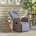 Rattan Reclining Garden Armchair with Footrest Ideal for Outdoor Relaxing Brown Grey AOSOM
