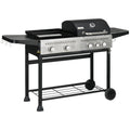 Black 15kW Deluxe Duo Gas BBQ Grill With Plancha and Side Burner For Outdoor Cooking Outsunny