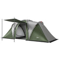 4-6 Person Waterproof Tunnel Camping Tent With 2 Bedrooms, Living Room & Porch, Green