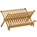 Foldable Bamboo Dish Drying Rack for Small Kitchens Two Tier Space Saving Natural Wood
