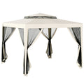 Outsunny 3x3m Gazebo, Netting Party Tent, Patio Canopy Outdoor Event Shelter with Double Tier Roof, Cream White Outsunny