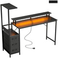 Computer Desk With Drawers and Charging Station for Dual Monitors and Gaming Black AOSOM