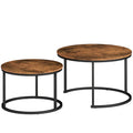 Set of 2 Round Nesting Coffee Tables with Metal Frame Ideal for Living Room Use Rustic Brown