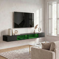 Wall Mounted Floating TV Stand with LED Lights and Cable Management for Tidy Living Room, Black