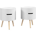Set of 2 Round Side Tables with Storage and Removable Tray for Living Room, White