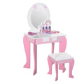 Kids Dressing Table Set with Mirror and Stool for Bedroom or Playroom, Pink