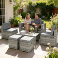 Rattan Garden Furniture Set 6 Piece Space Saving Outdoor Seating with Cushions Mixed Grey