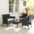 Rattan Garden Furniture Set for 4 with Cushions and Glass Coffee Table Cream White
