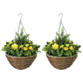 Set of Two Hanging Lisianthus Flower Pots Yellow and Green by Outsunny