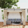 Retractable Pergola, Sliding Canopy Roof with Privacy Curtains, Metal Frame, Freestanding, 3x3m, Beige