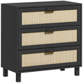 3 Drawer Rattan Chest of Drawers Boho Storage Unit for Bedroom or Hallway, Black