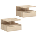 Set of 2 Floating Bedside Tables with Drawer and Shelf for Space Saving Storage Oak AOSOM