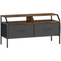 Wooden TV Stand Cabinet With Foldable Drawers And Side Pockets For 55 Inch TVs, Rustic Brown