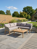 Sol 5 seater acacia wood corner garden sofa set with rattan weave and cushions