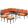 Modular Garden Sofa Set with Table and Stools for Flexible Outdoor Seating, Charcoal Grey With Orange Cushions Outsunny