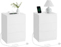 White Bedside Tables Set of 2 with Sockets & USB, 3 Drawers for Bedroom Storage by Vasagle