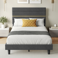 Small Double Bed Frame with Grey Upholstered Headboard For Modern Bedrooms