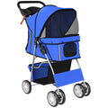 Pet Stroller for Small or Elderly Pets with Foldable Frame and Mesh Windows Blue