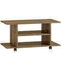 Modern TV Stand With Storage Shelves and Wheels for Bedroom or Living Room Walnut AOSOM
