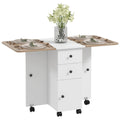 6 Seater Drop Leaf Dining Table With Storage, Oak and White - by HOMCOM