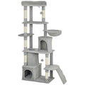 Large 170 cm Cat Tree Tower with Hammock Tunnel Condos and Scratching Posts Light Grey AOSOM