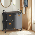 3 Compartment Laundry Hamper with Shelves 100L Rolling Laundry Cart Chestnut Brown by Vasagle