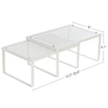 Set of 2 Stackable Expandable Metal Cupboard Organisers for Kitchen Storage White by Songmics