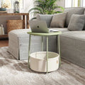 Green Round Side Table with Fabric Storage Basket for Bedroom or Living Room by Songmics